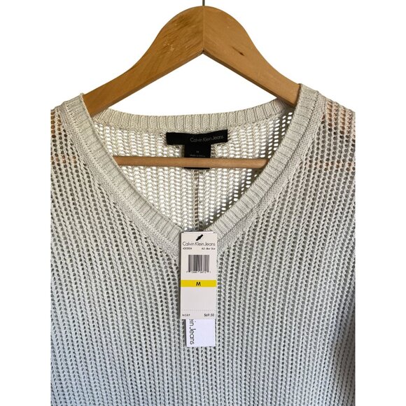 New! Calvin Klein Open Knit Mint Green V-Neck Pullover Sweater Size Medium MSRP - Picture 4 of 7